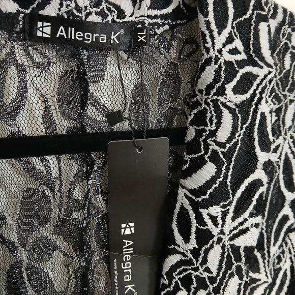 NWT Allegra K Black And White Floral  Lace Sheer Blazer Sexy Date Night Party - Picture 4 of 9